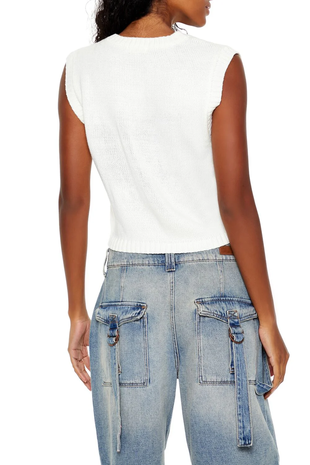 Cropped Cable Knit Sweater Vest - Image 5
