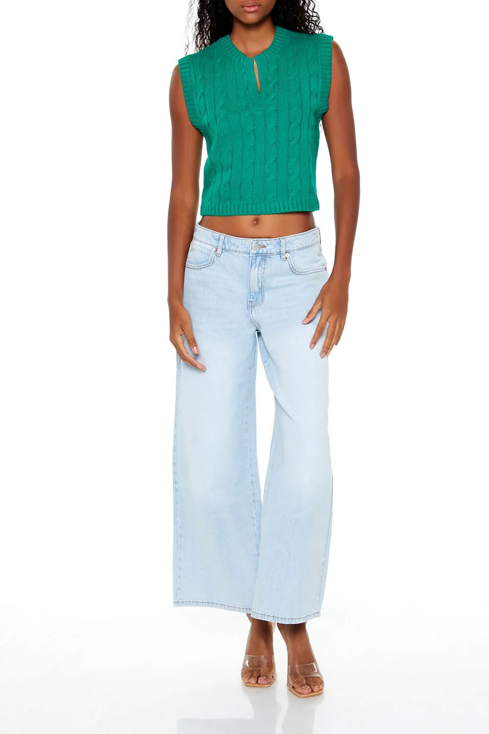 Cropped Cable Knit Sweater Vest - Image 7