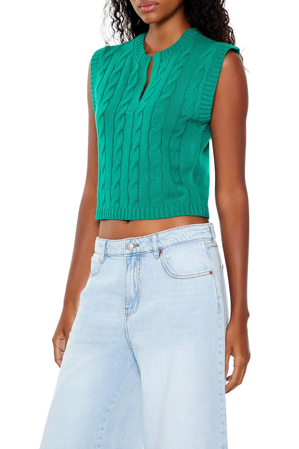 Cropped Cable Knit Sweater Vest - Image 9