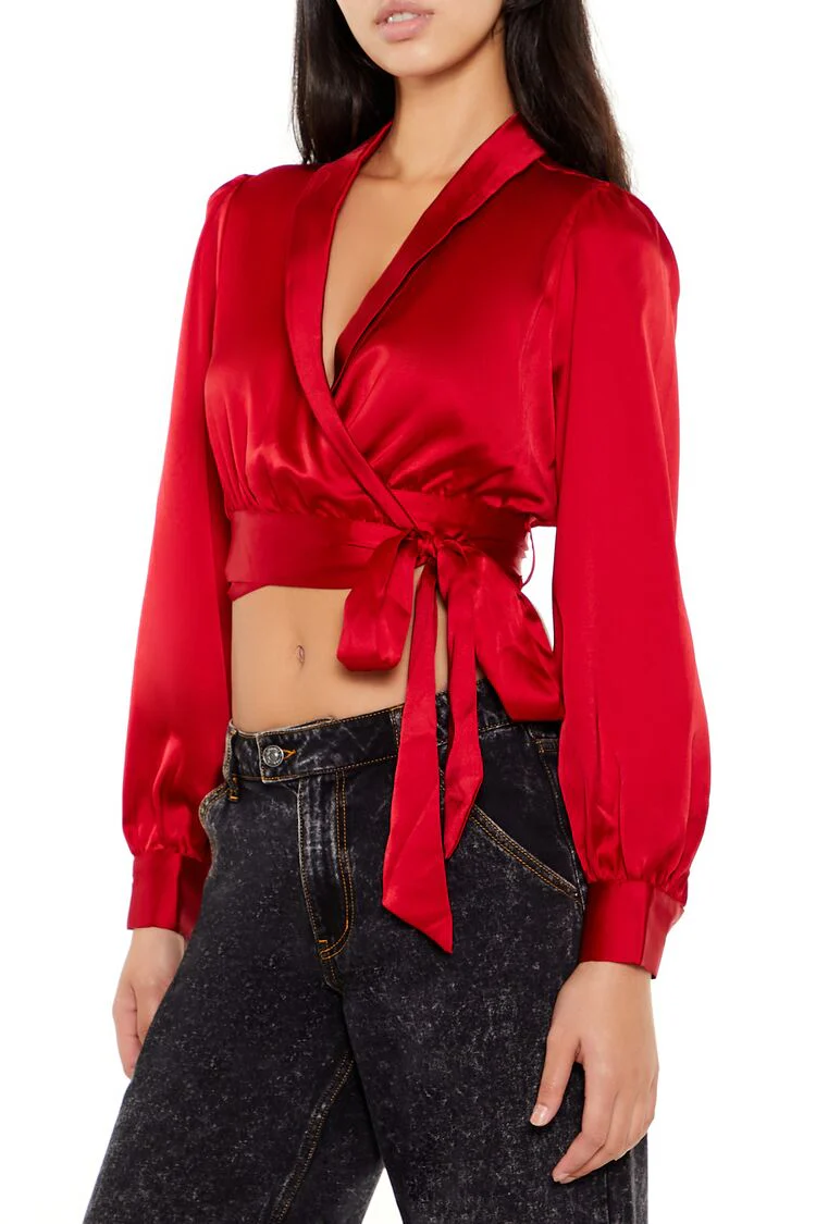 Satin Wrap Crop Top - Image 4