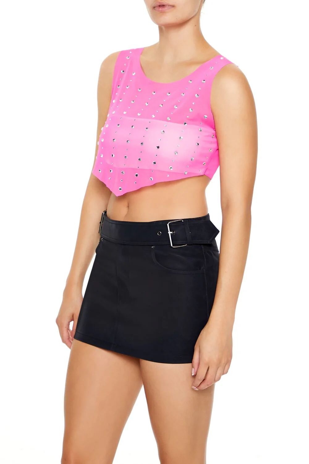 Mesh Faux Gem Crop Top - Image 2