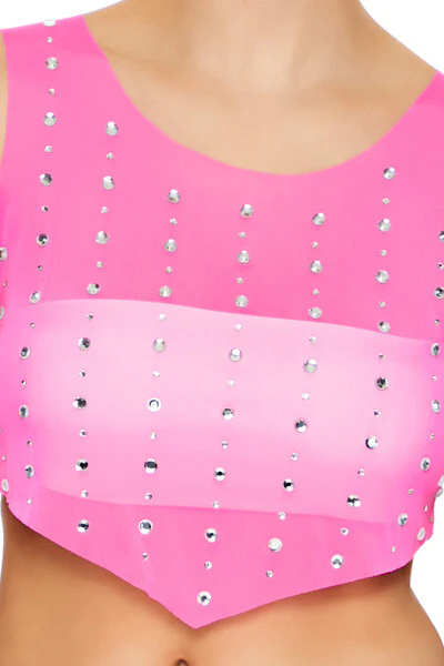 Mesh Faux Gem Crop Top - Image 4