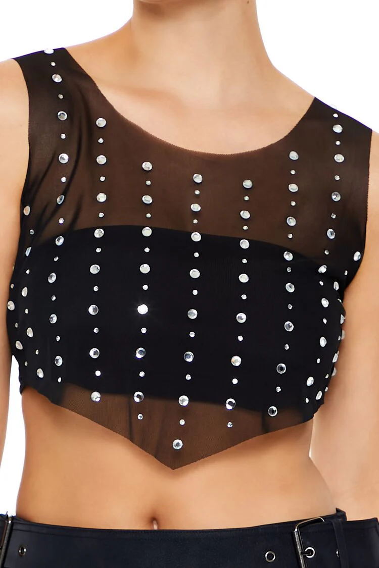 Mesh Faux Gem Crop Top - Image 8