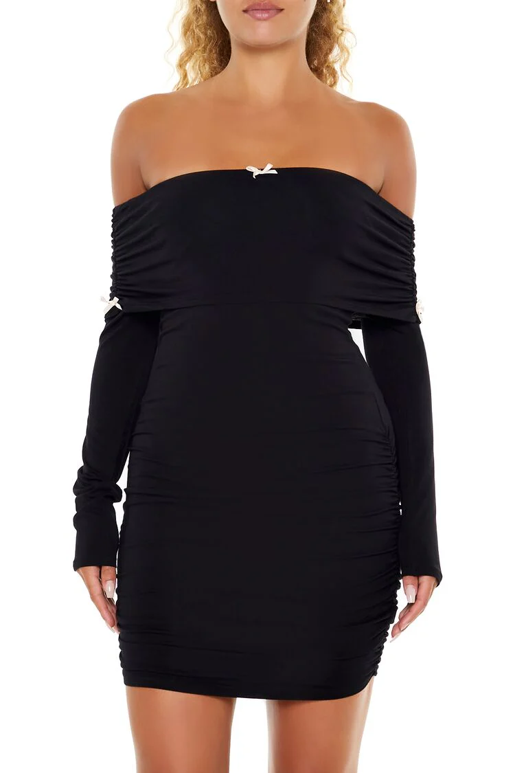 Off-the-Shoulder Bow Mini Dress - Image 2