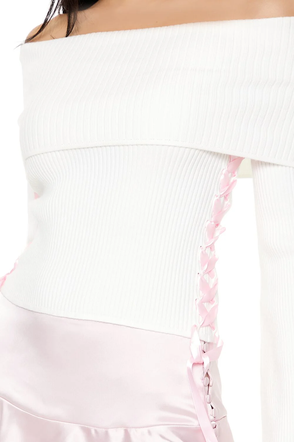 Off-the-Shoulder Lace-Up Sweater - Image 3