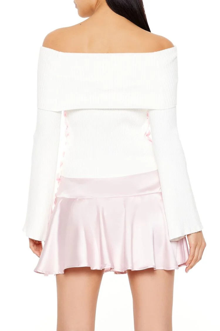 Off-the-Shoulder Lace-Up Sweater - Image 5
