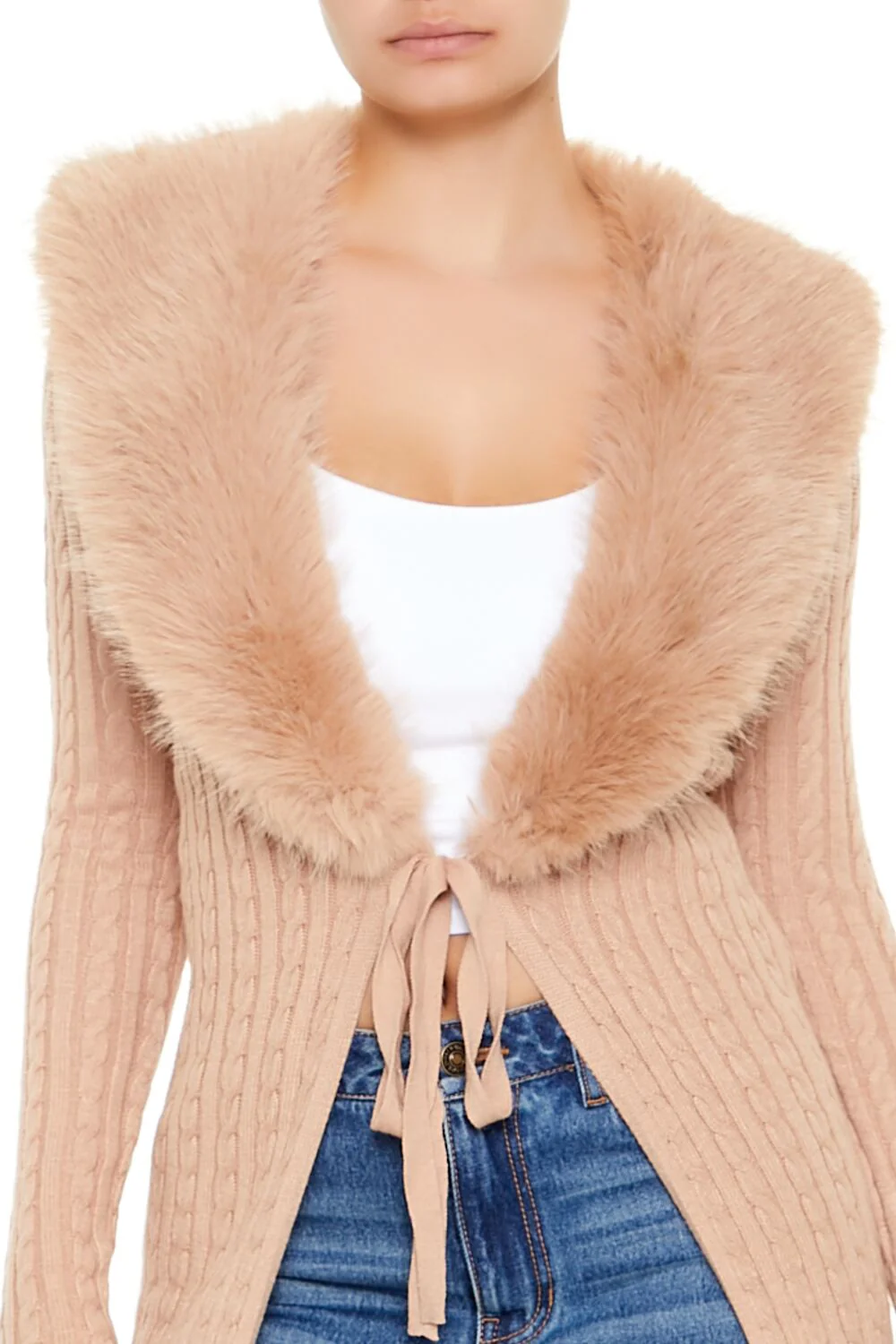 Faux Fur-Trim Longline Cardigan Sweater - Image 4