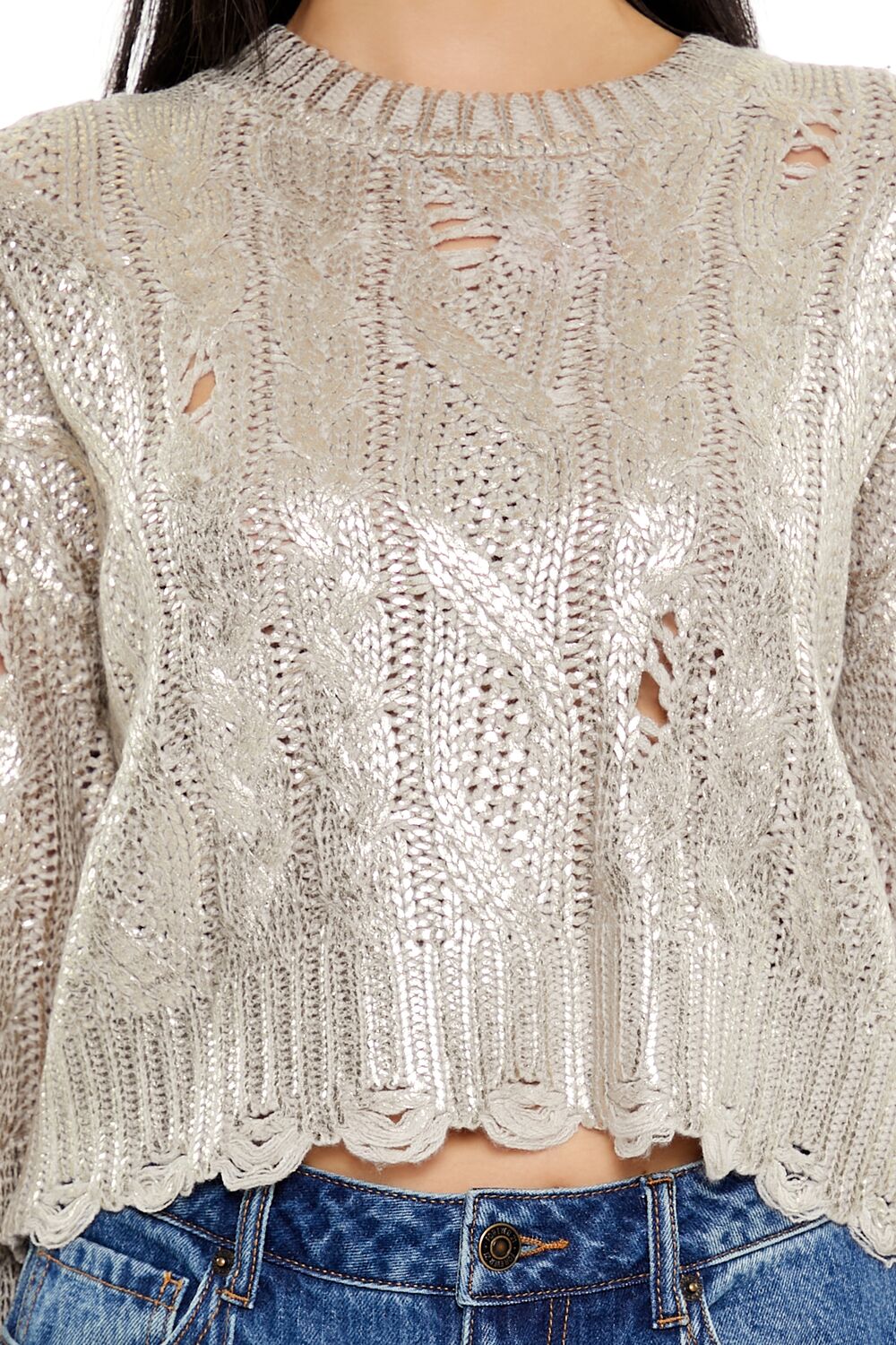 Metallic Cable Knit Sweater - Image 3