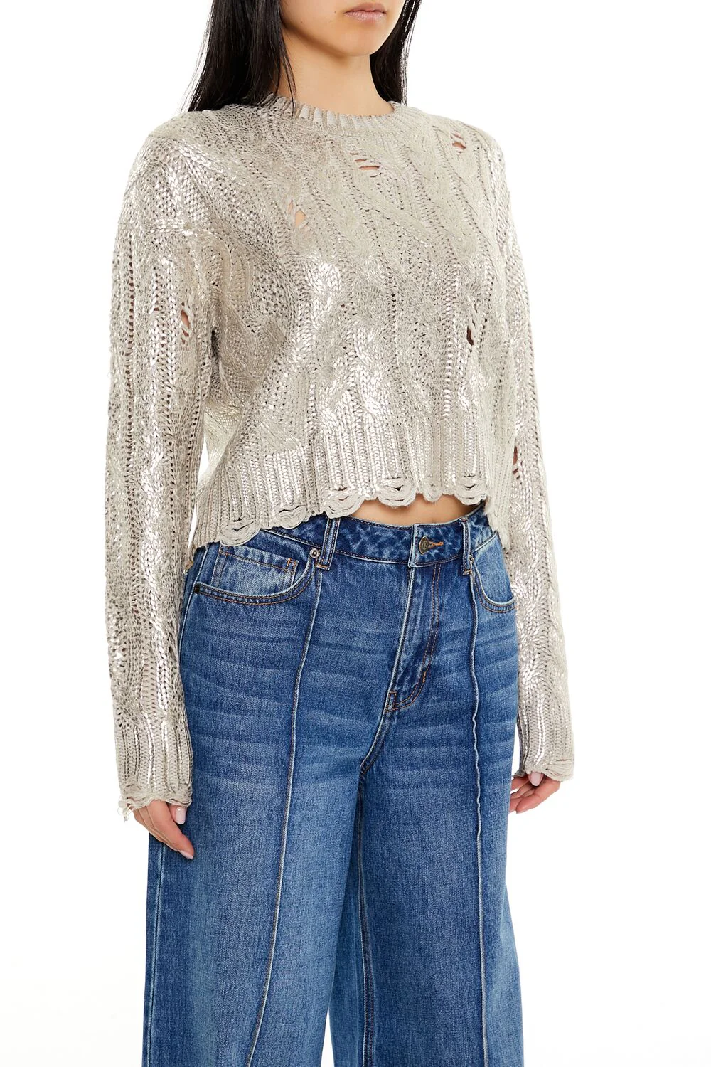 Metallic Cable Knit Sweater - Image 4