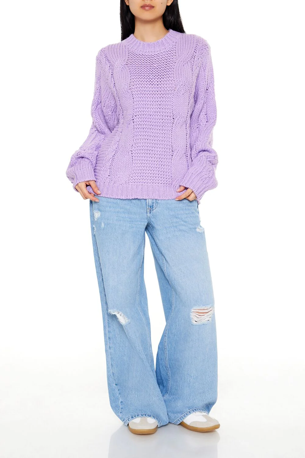 Ribbed-Trim Cable Knit Sweater - Image 2