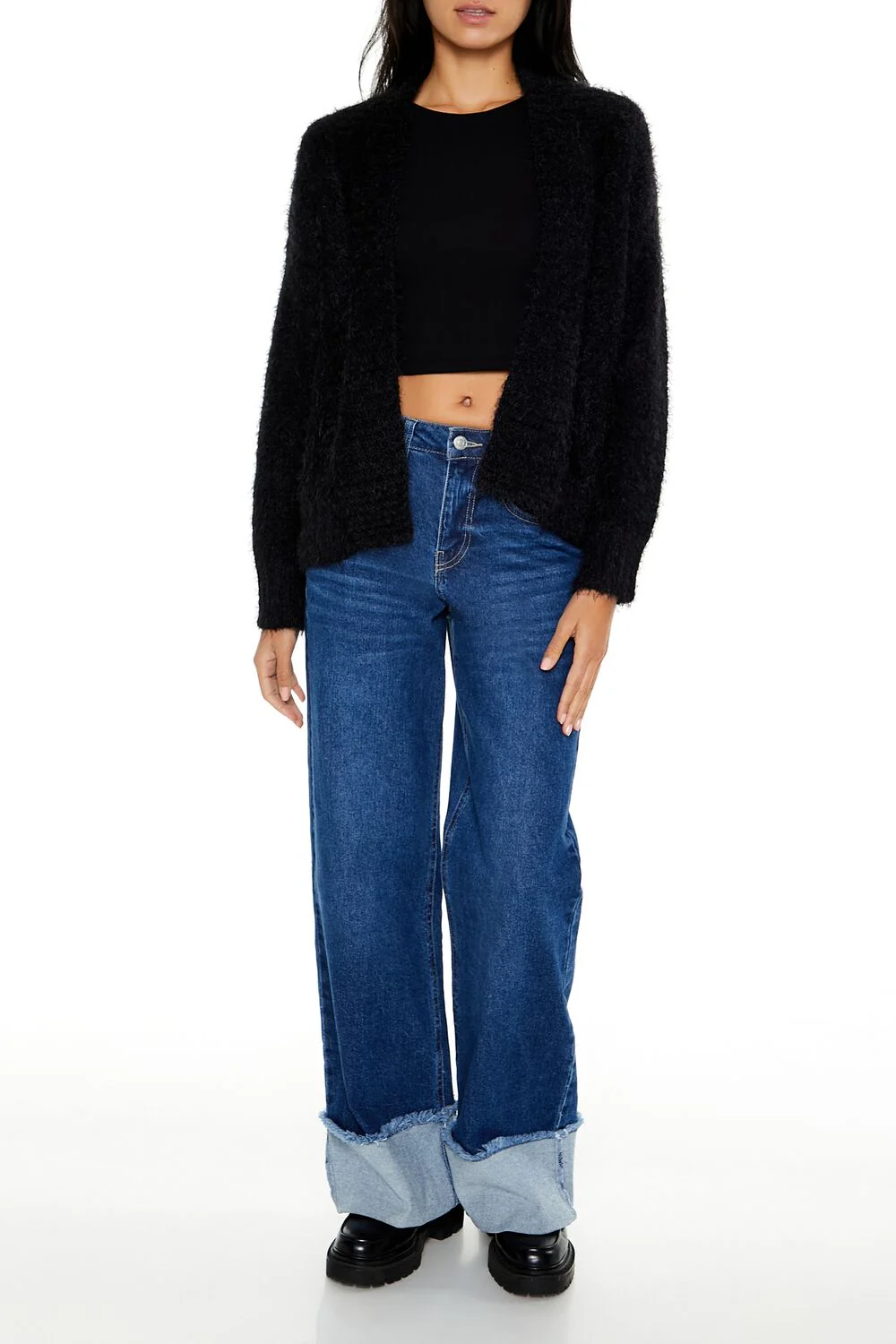 Fuzzy Knit Cardigan Sweater - Image 2