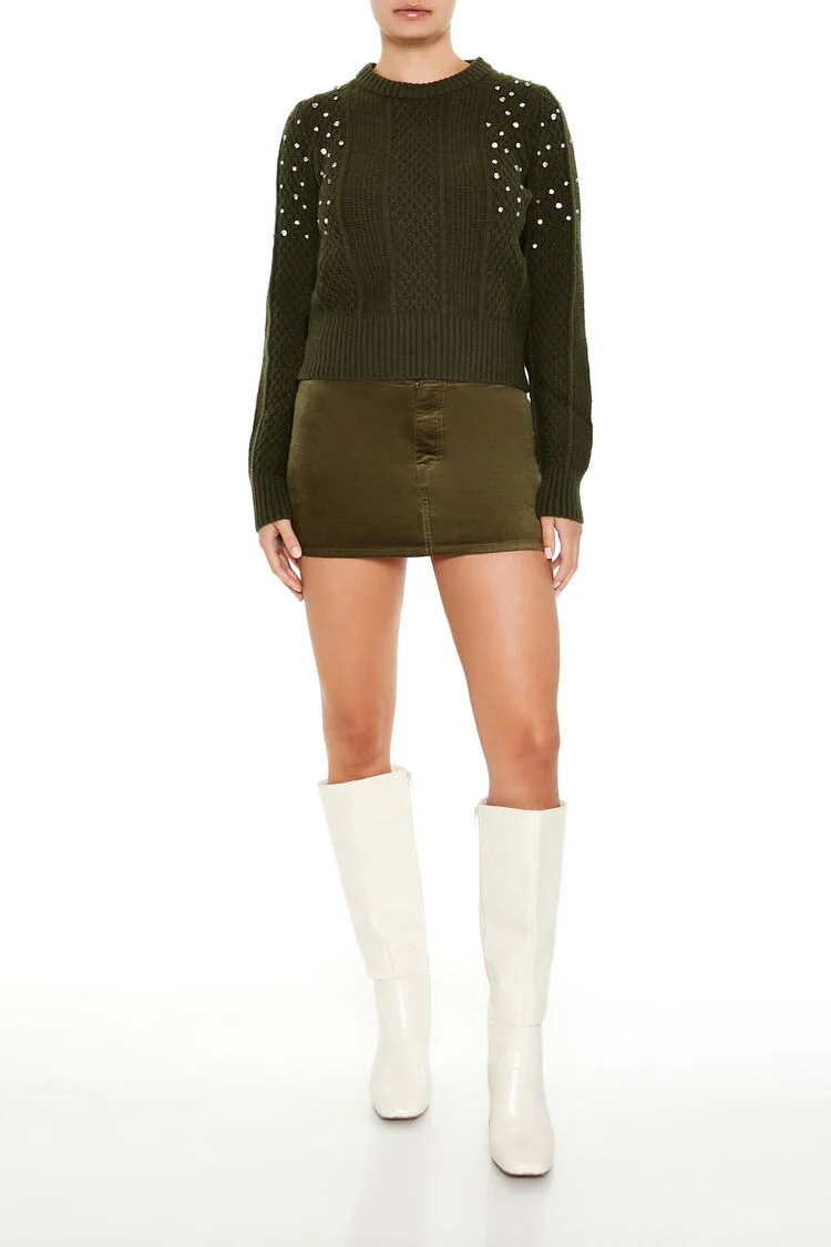 Faux Gem Cable Knit Sweater - Image 2