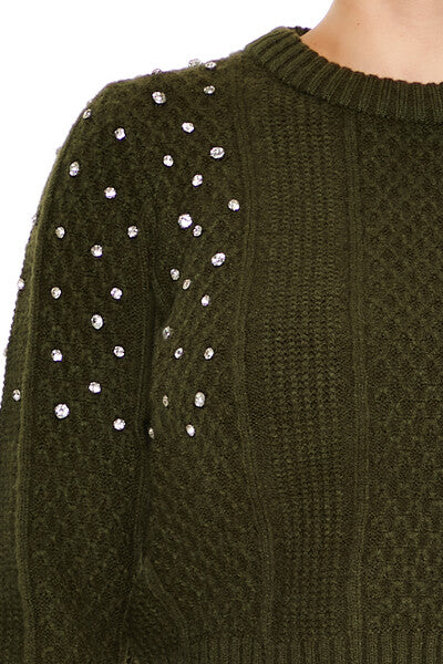 Faux Gem Cable Knit Sweater - Image 3