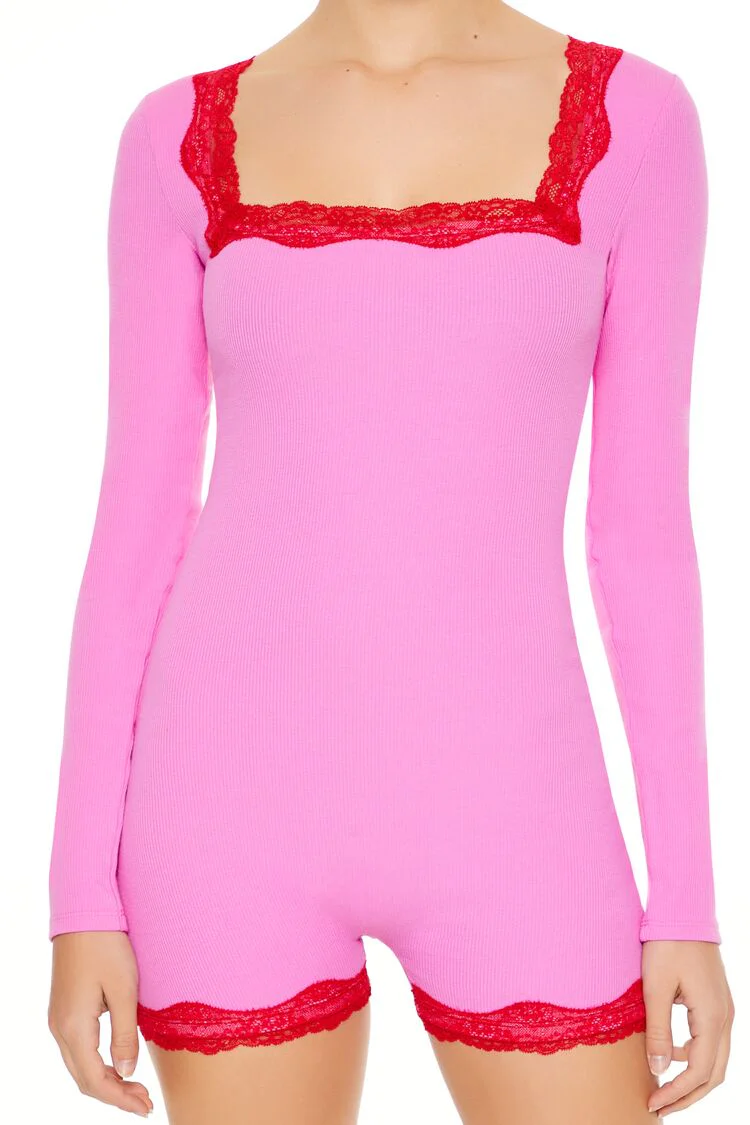 Fitted Lace-Trim Romper - Image 3