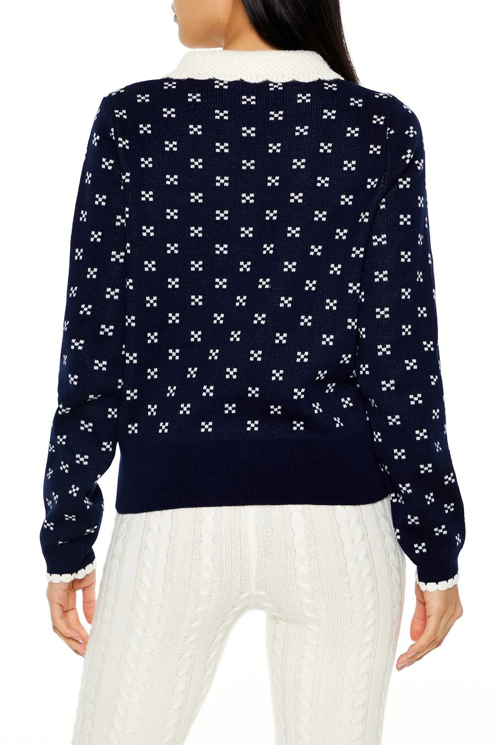 Contrast-Collar Geometric Cardigan Sweater - Image 5