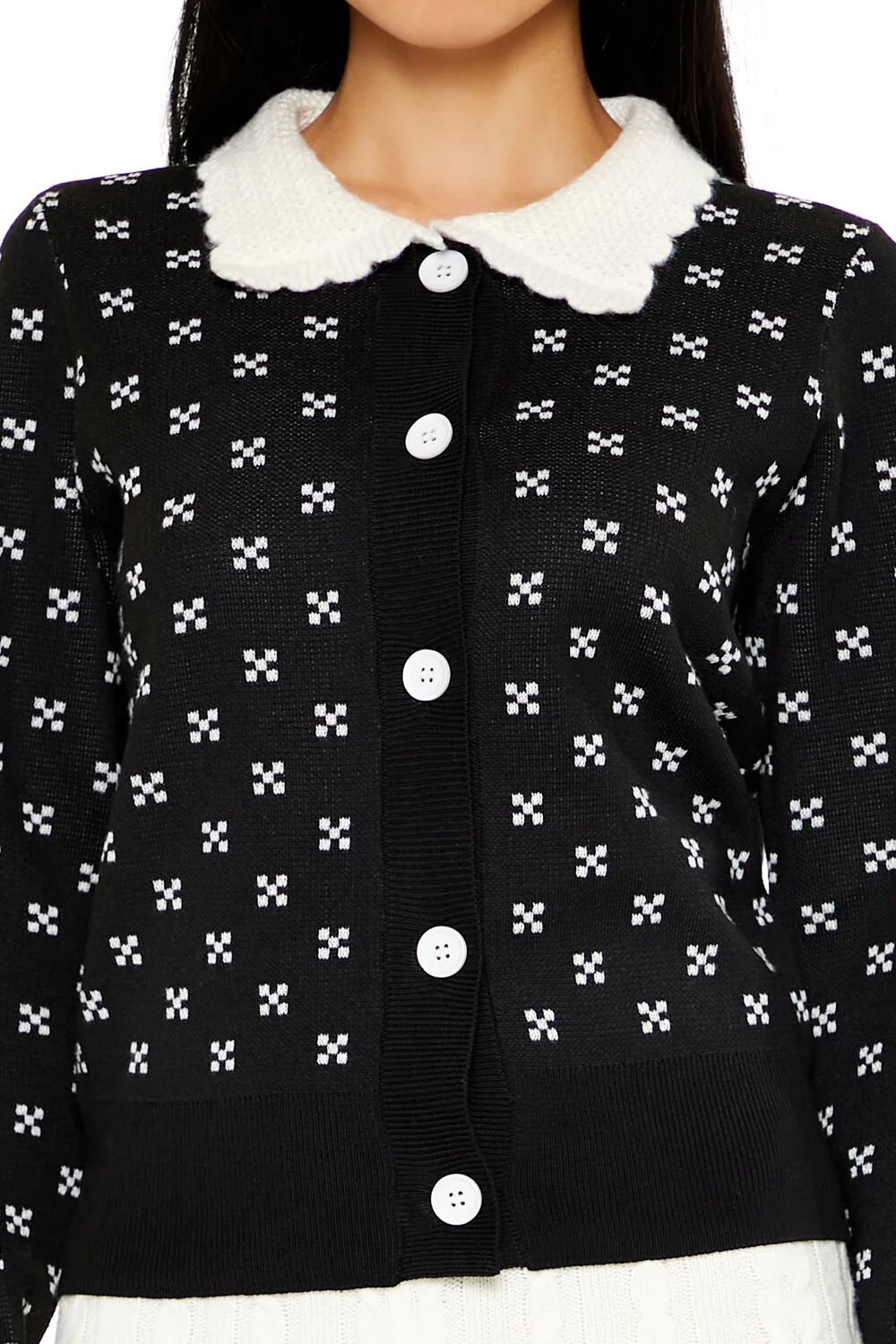 Contrast-Collar Geometric Cardigan Sweater - Image 8