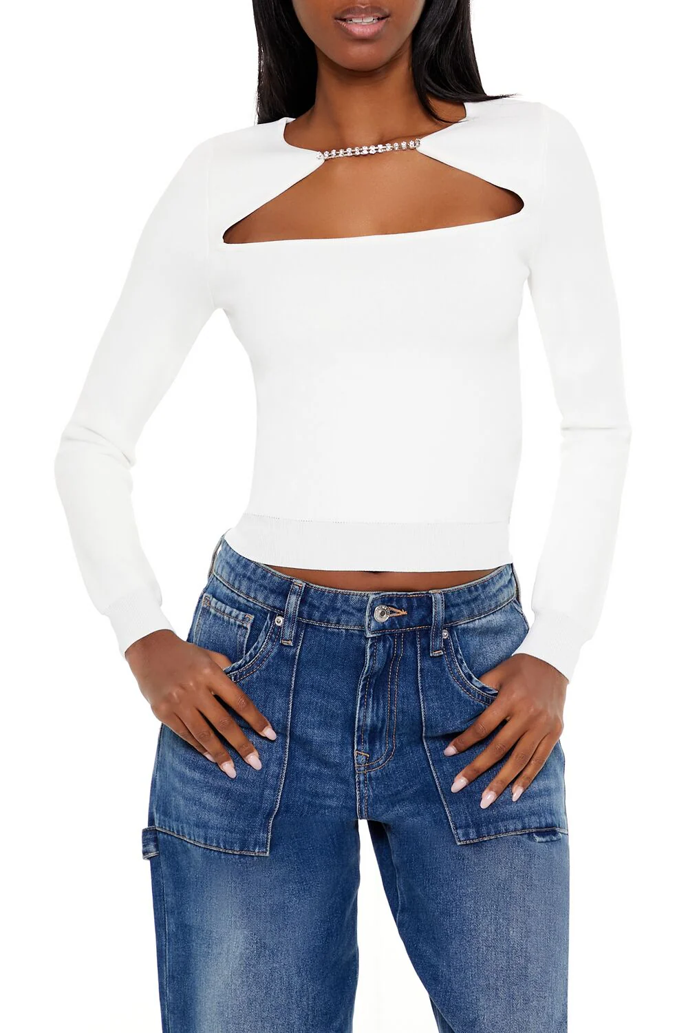 Faux Gem Cutout Sweater - Image 6