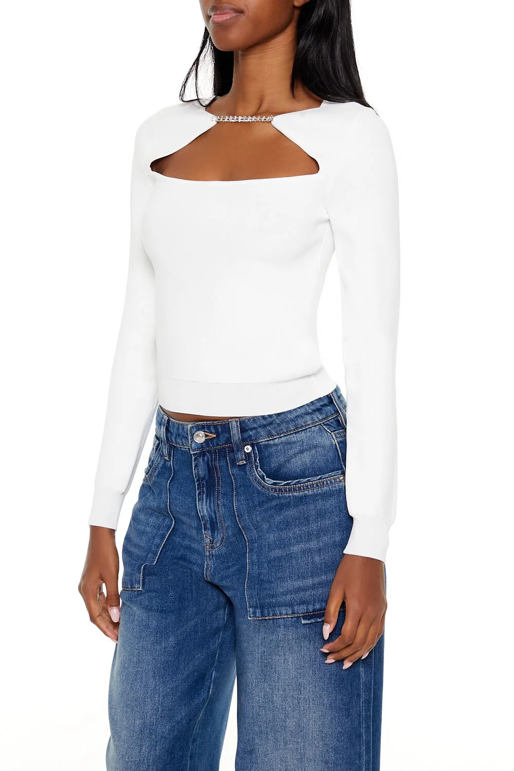 Faux Gem Cutout Sweater - Image 9