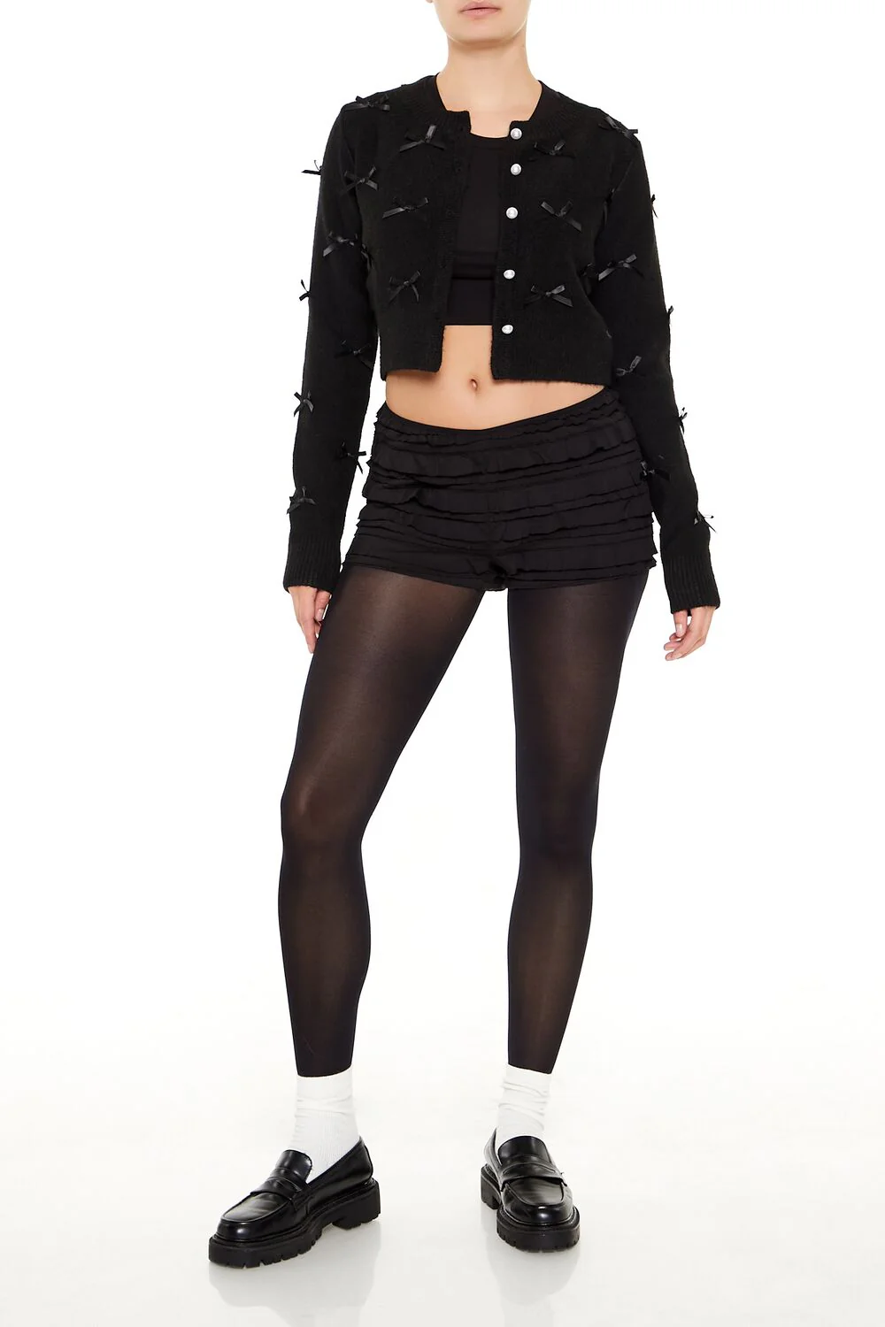 Bow & Faux Pearl Cardigan Sweater - Image 2