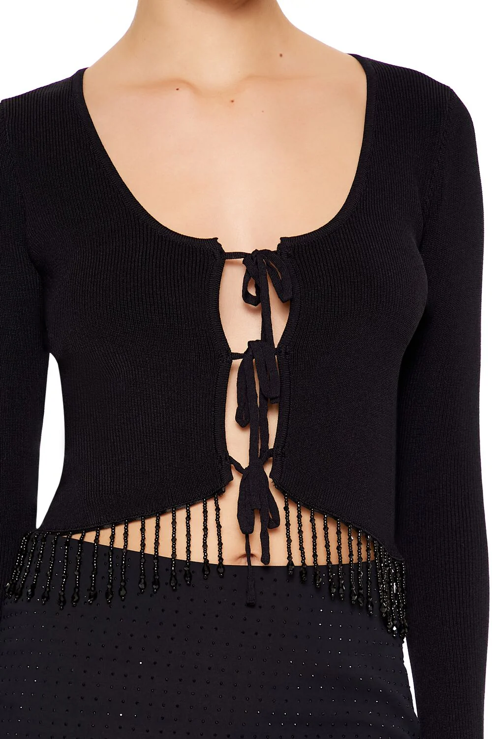Beaded Fringe Cardigan Sweater - Image 3