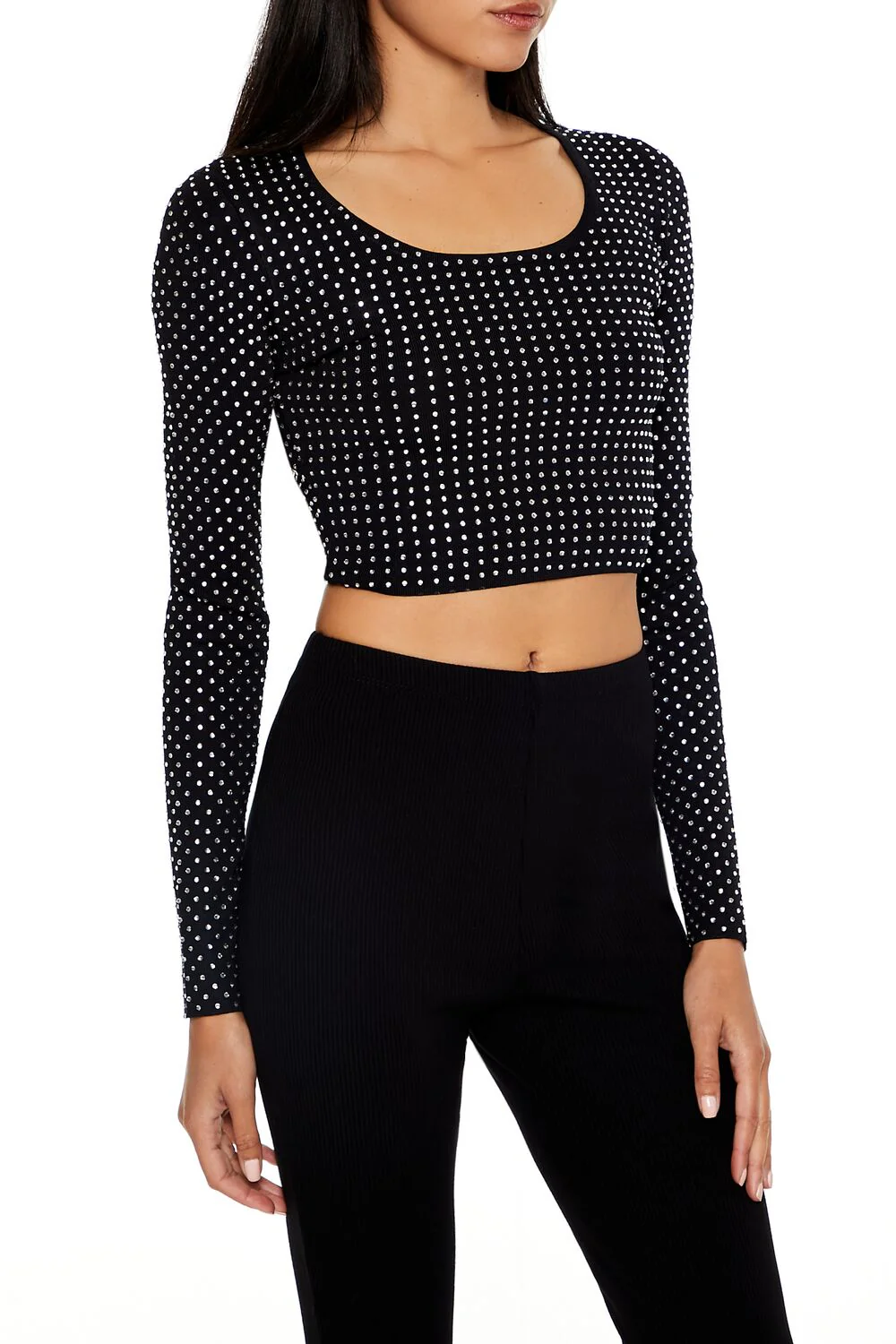 Rhinestone Cropped Sweater - Image 4