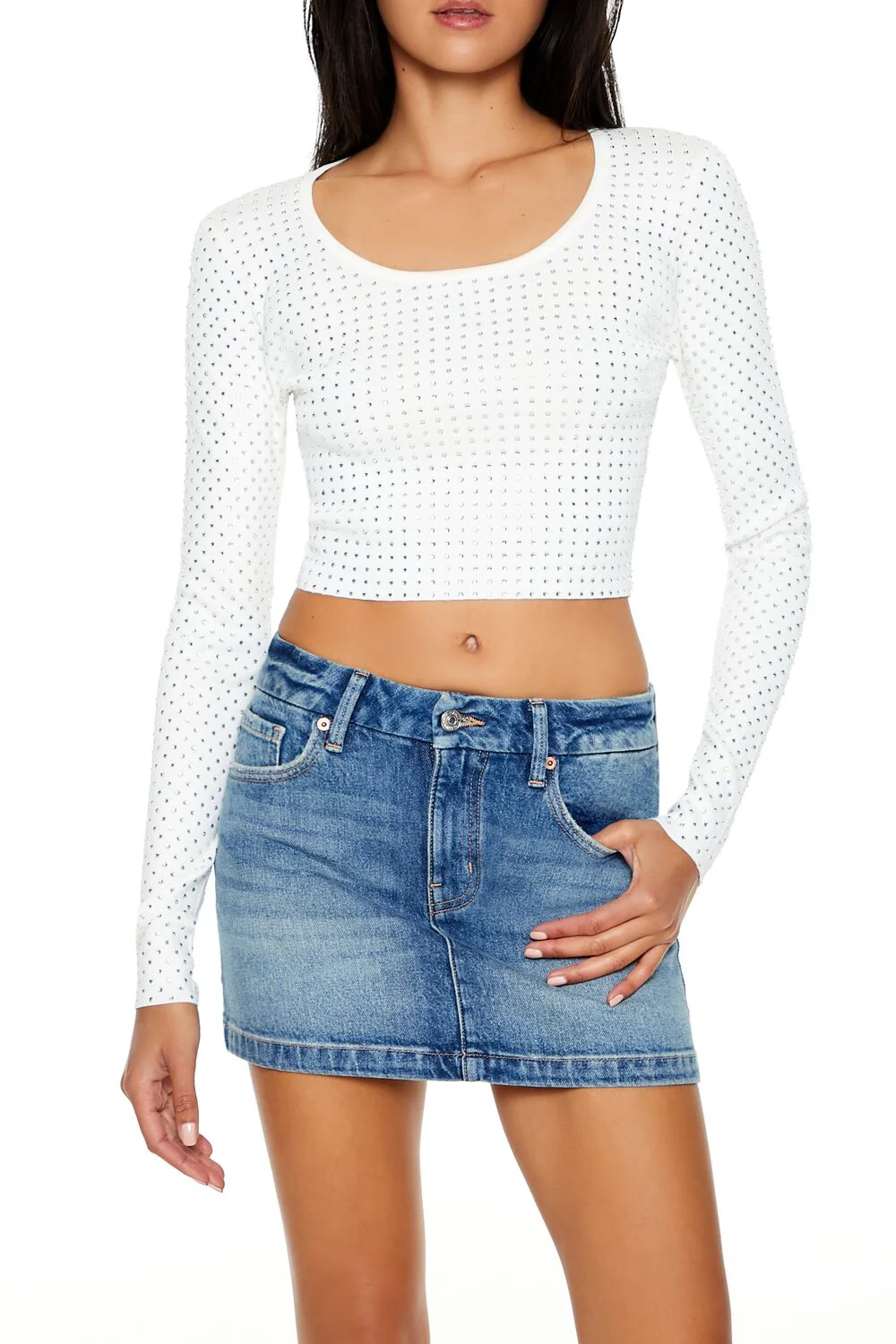 Rhinestone Cropped Sweater - Image 6