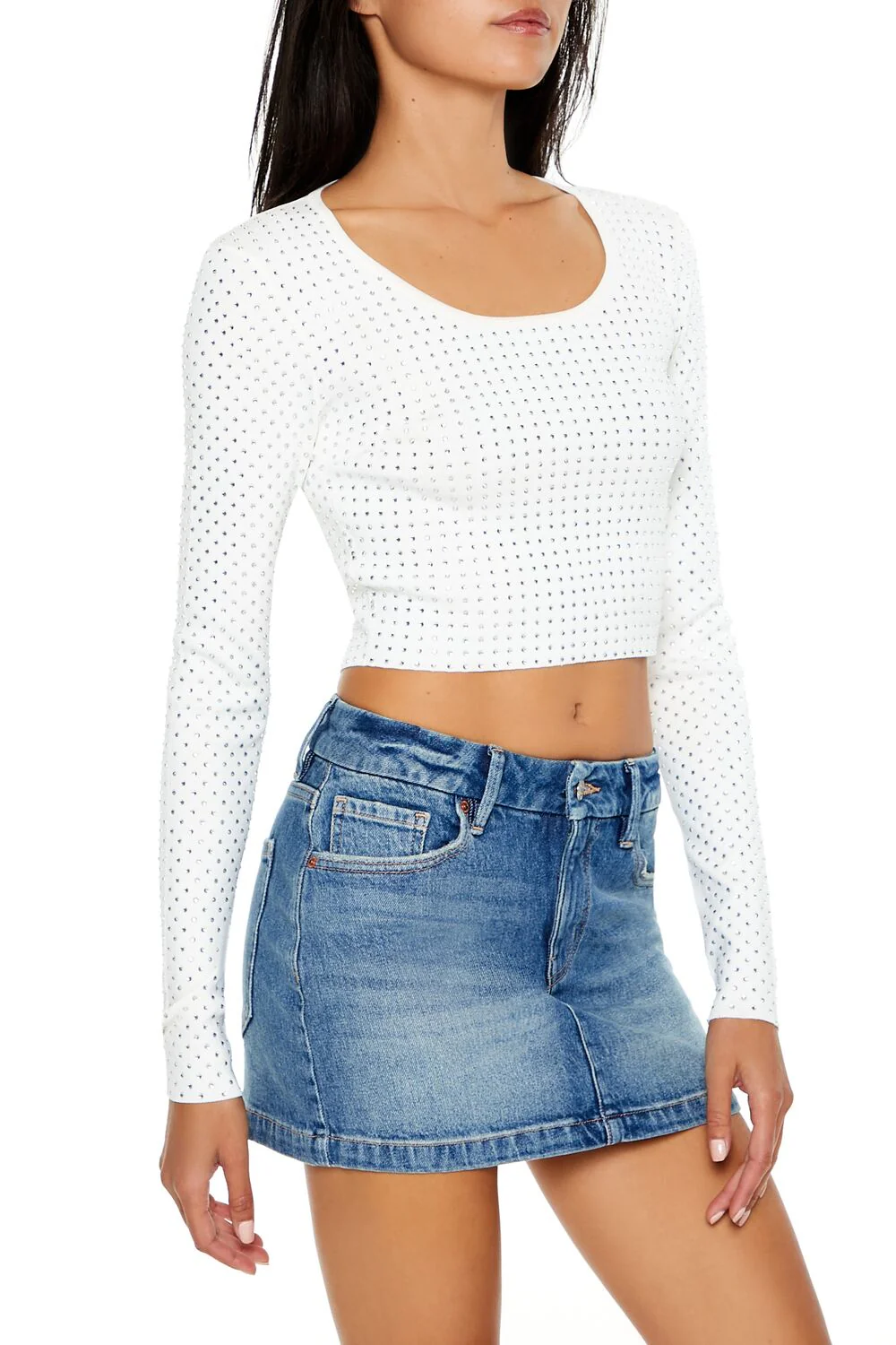 Rhinestone Cropped Sweater - Image 9