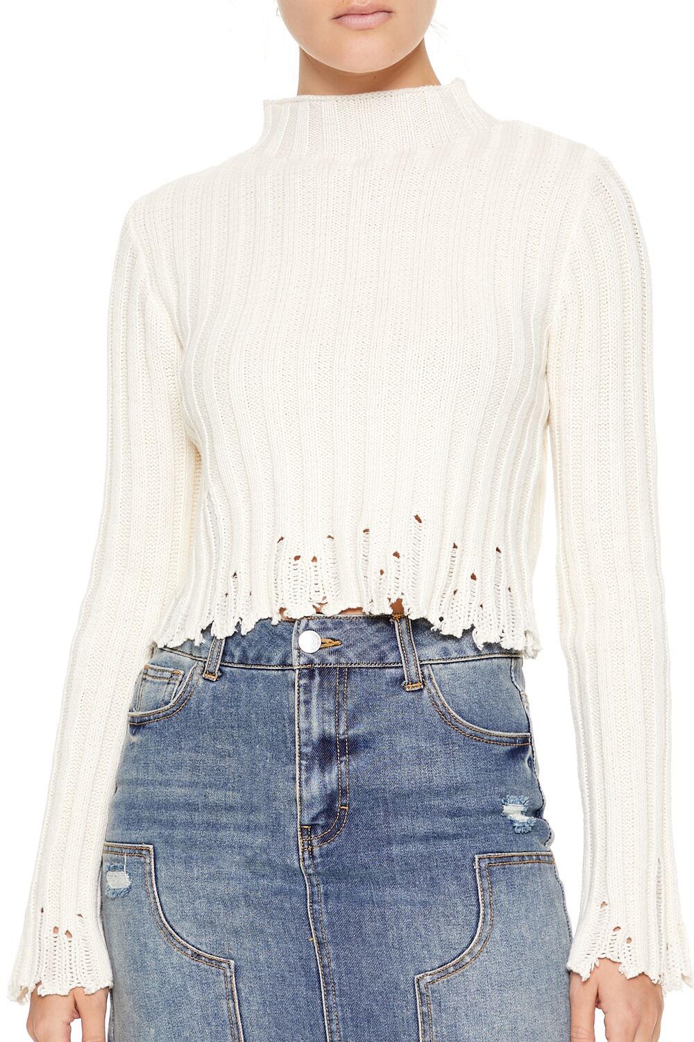 Distressed Mock Neck Sweater - Image 3