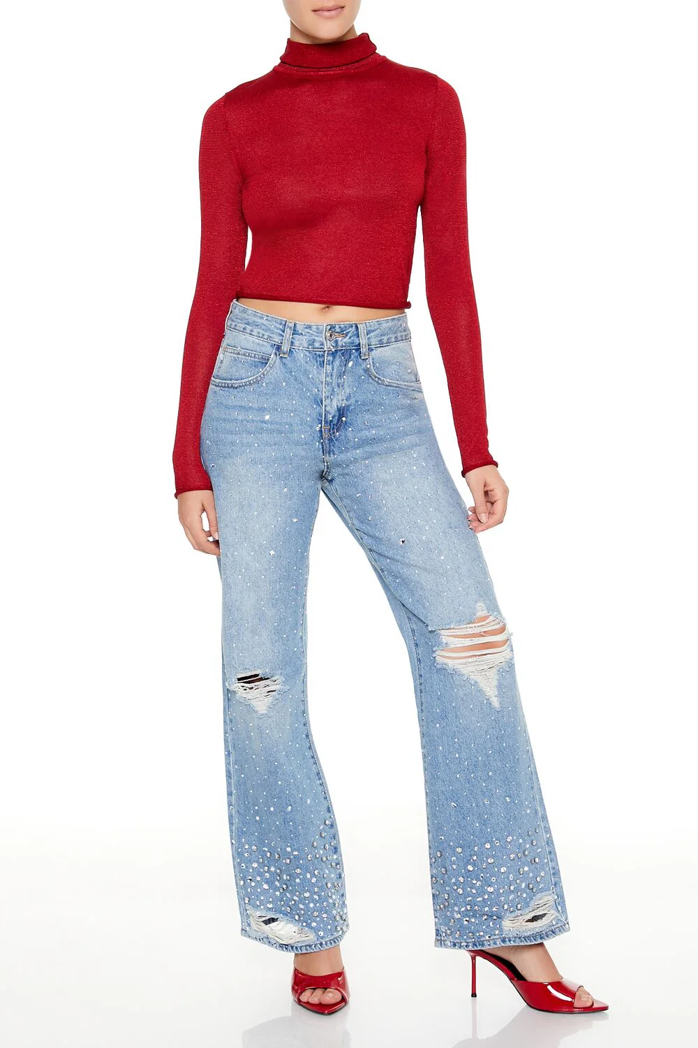 Glitter Knit Turtleneck Crop Top - Image 2
