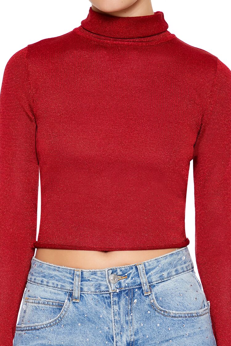 Glitter Knit Turtleneck Crop Top - Image 3