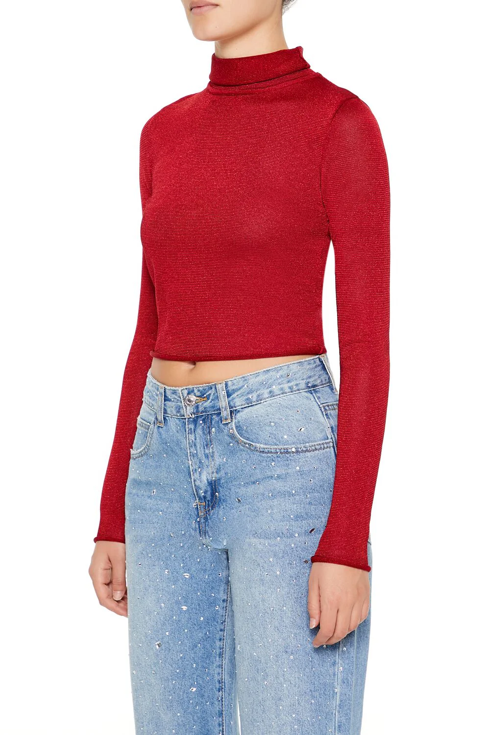 Glitter Knit Turtleneck Crop Top - Image 4
