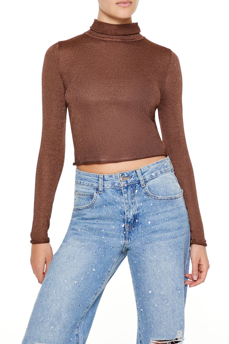 Glitter Knit Turtleneck Crop Top - Image 6