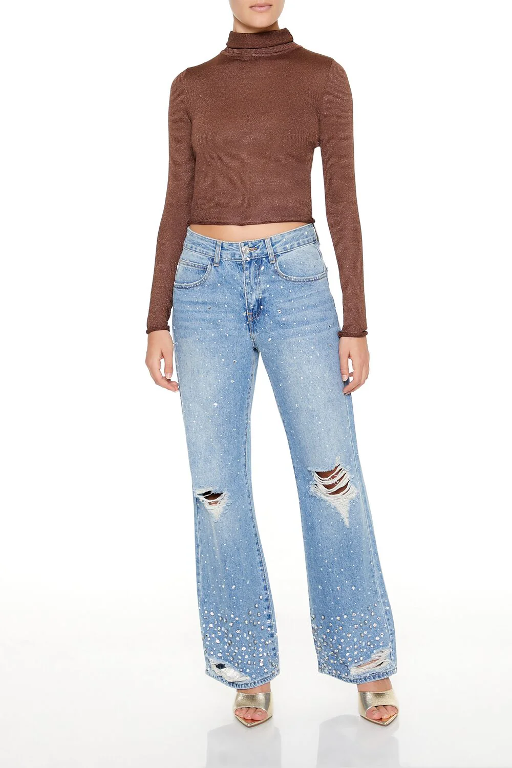 Glitter Knit Turtleneck Crop Top - Image 7