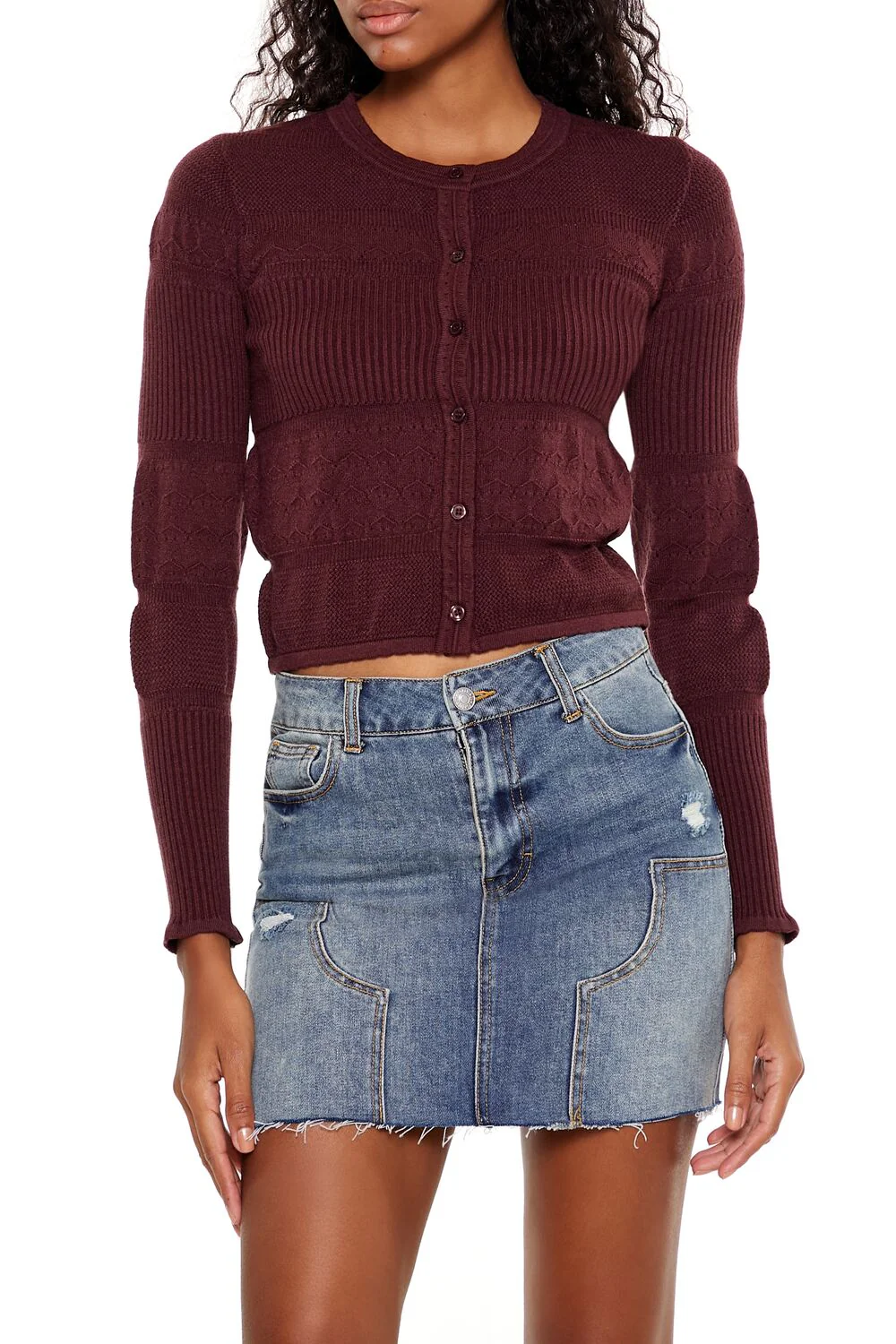 Mixed Knit Cardigan Sweater - Image 6