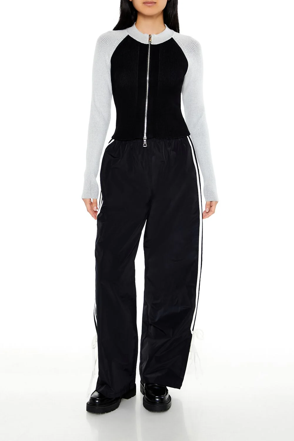 Two-Tone Raglan Zip-Up Sweater - Image 2