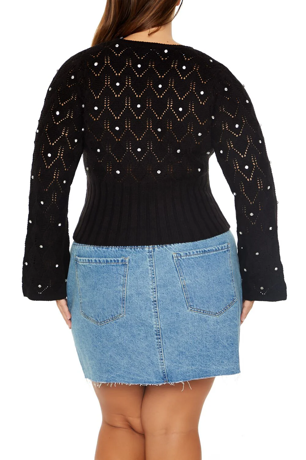 Plus Size Pointelle Surplice Sweater - Image 5