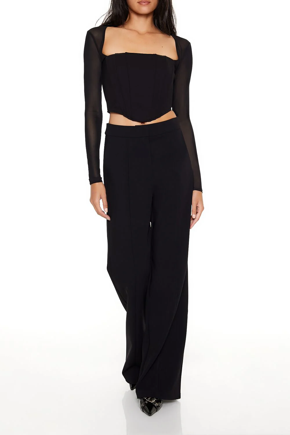 Sheer Cutout Bustier Crop Top - Image 2