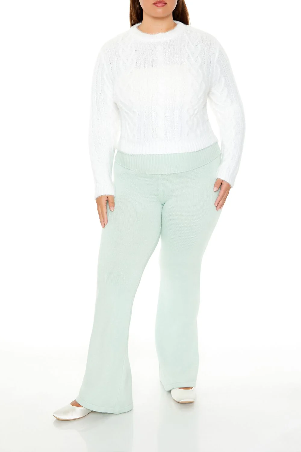 Plus Size Fuzzy Cable Knit Sweater - Image 2