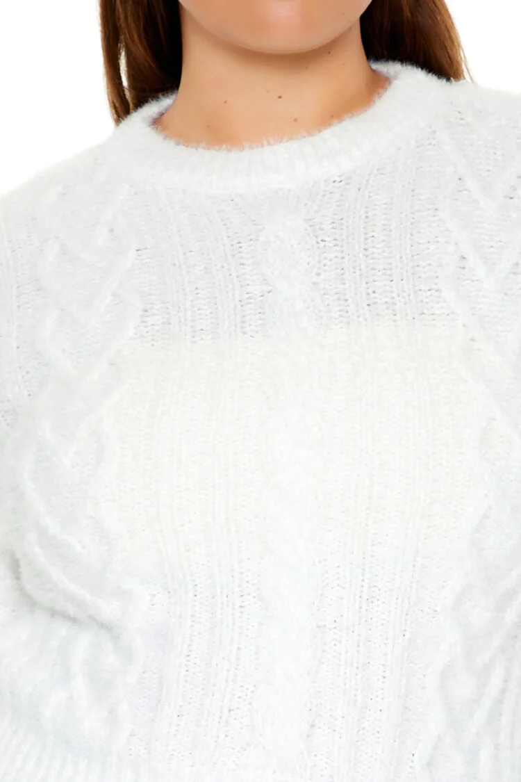 Plus Size Fuzzy Cable Knit Sweater - Image 3