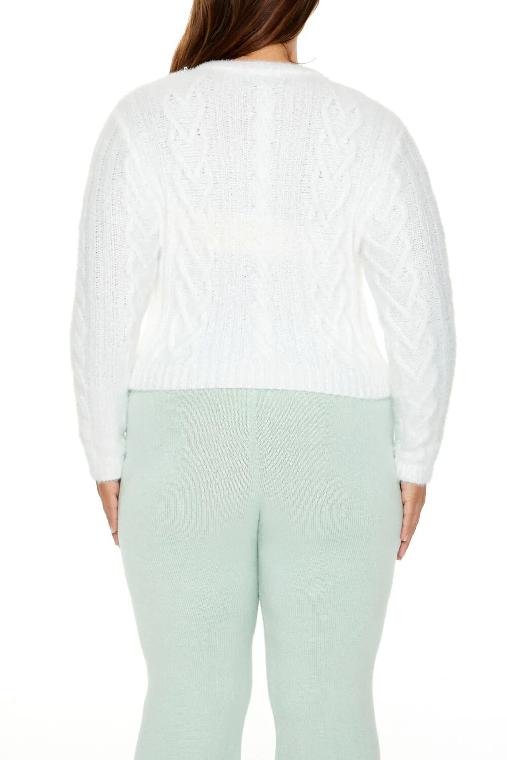 Plus Size Fuzzy Cable Knit Sweater - Image 5