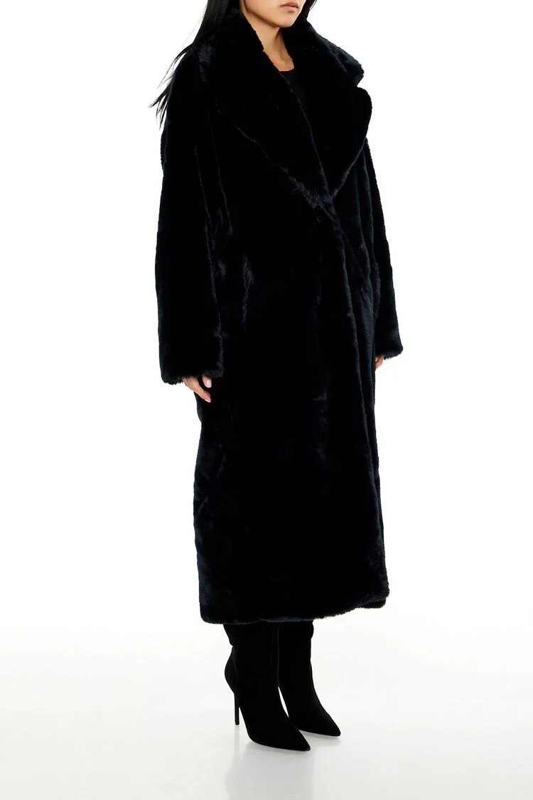 Faux Fur Longline Coat - Image 3