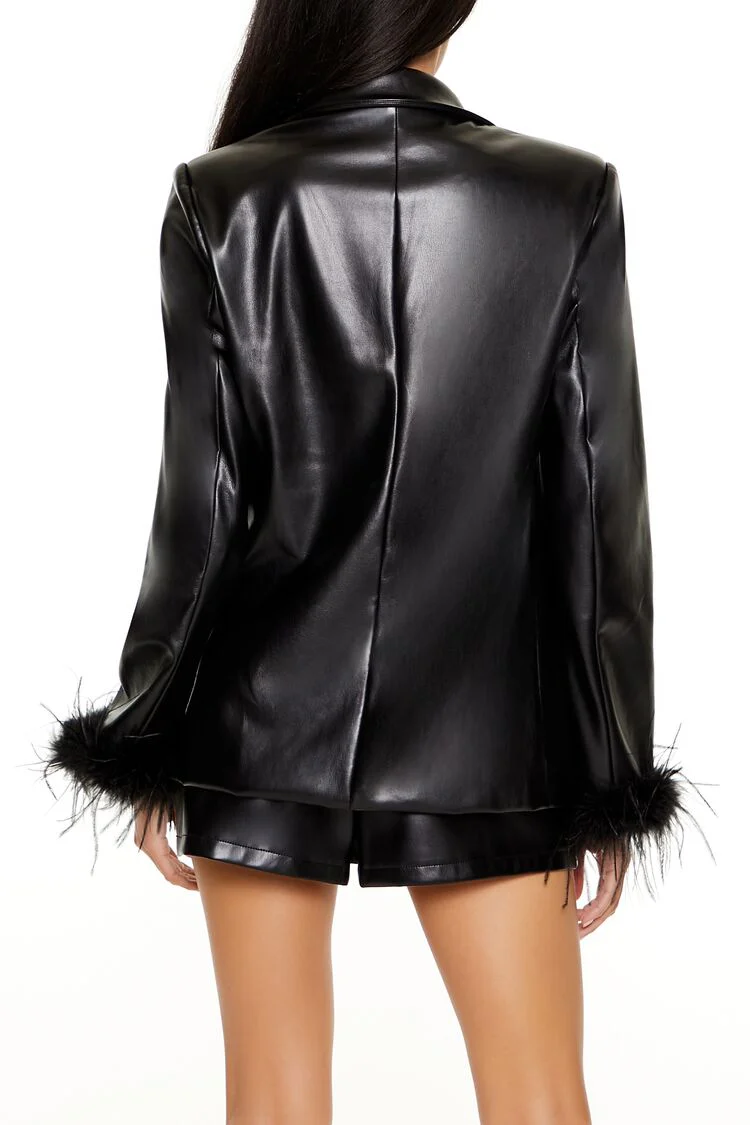 Faux Feather & Leather Blazer - Image 5