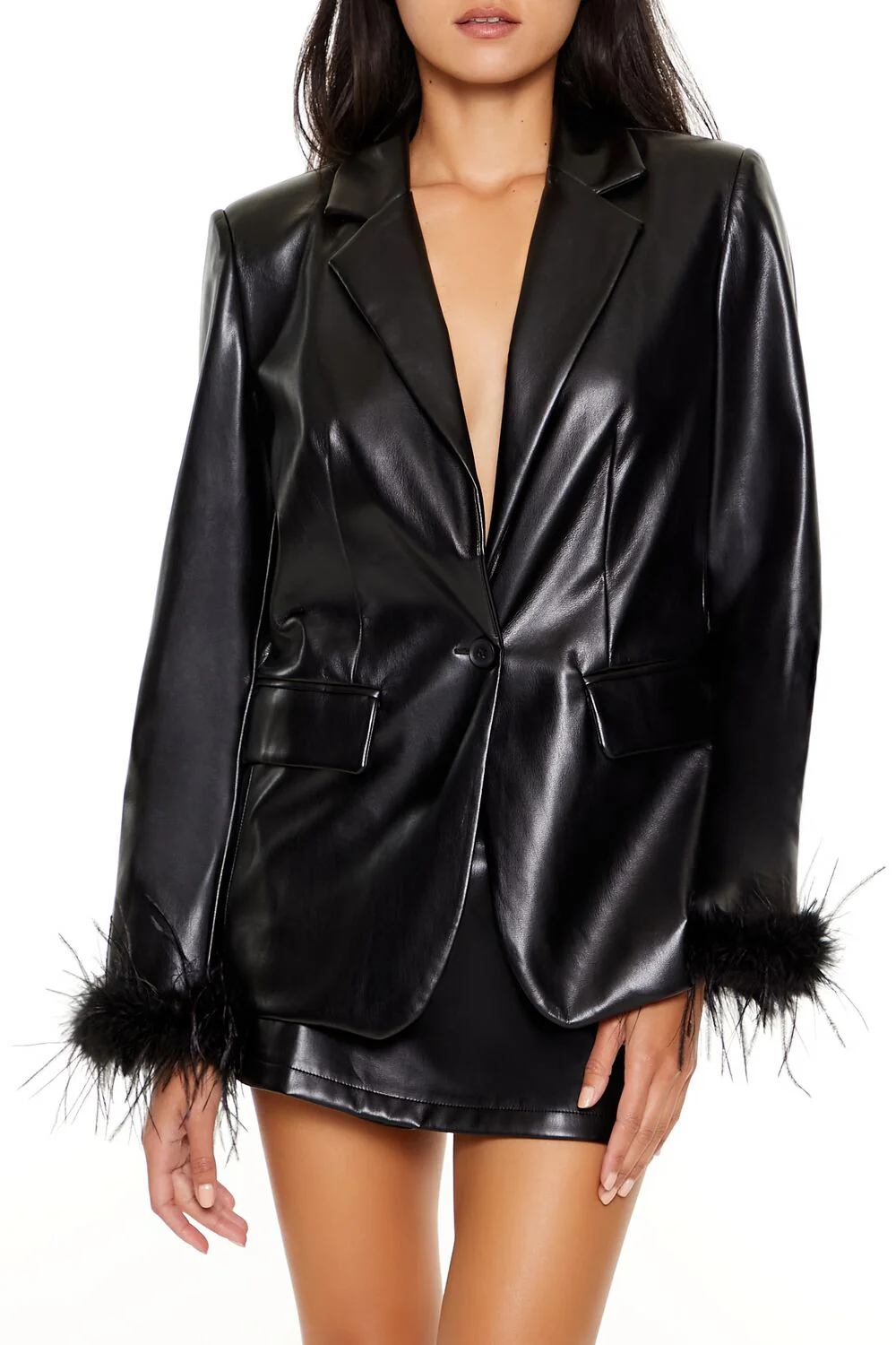 Faux Feather & Leather Blazer - Image 6