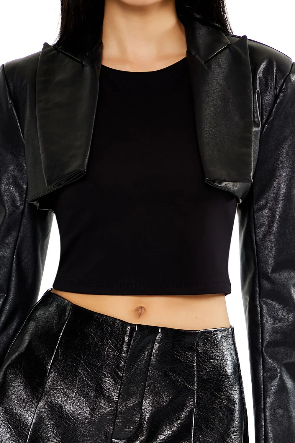 Faux Leather Cropped Blazer - Image 3