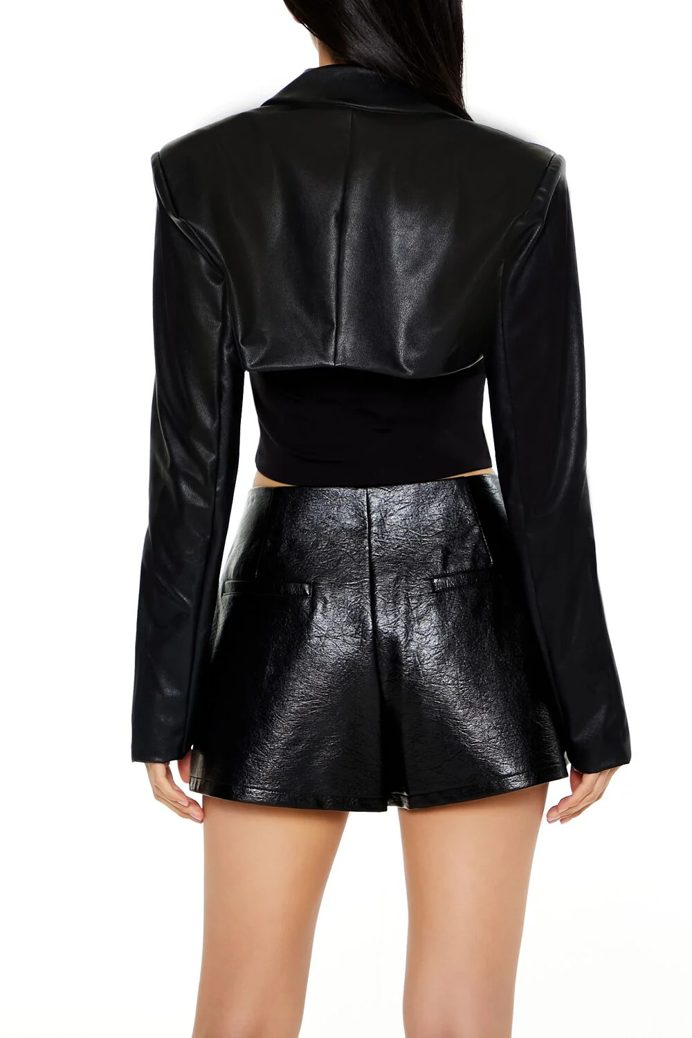 Faux Leather Cropped Blazer - Image 5