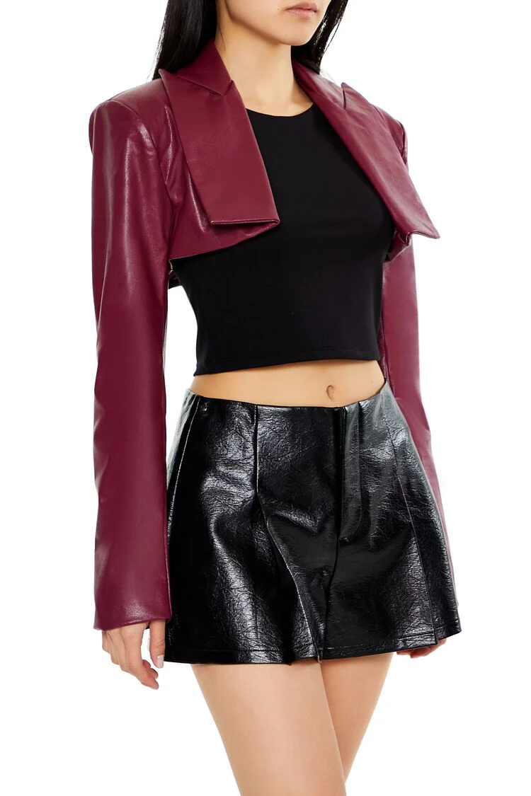 Faux Leather Cropped Blazer - Image 9
