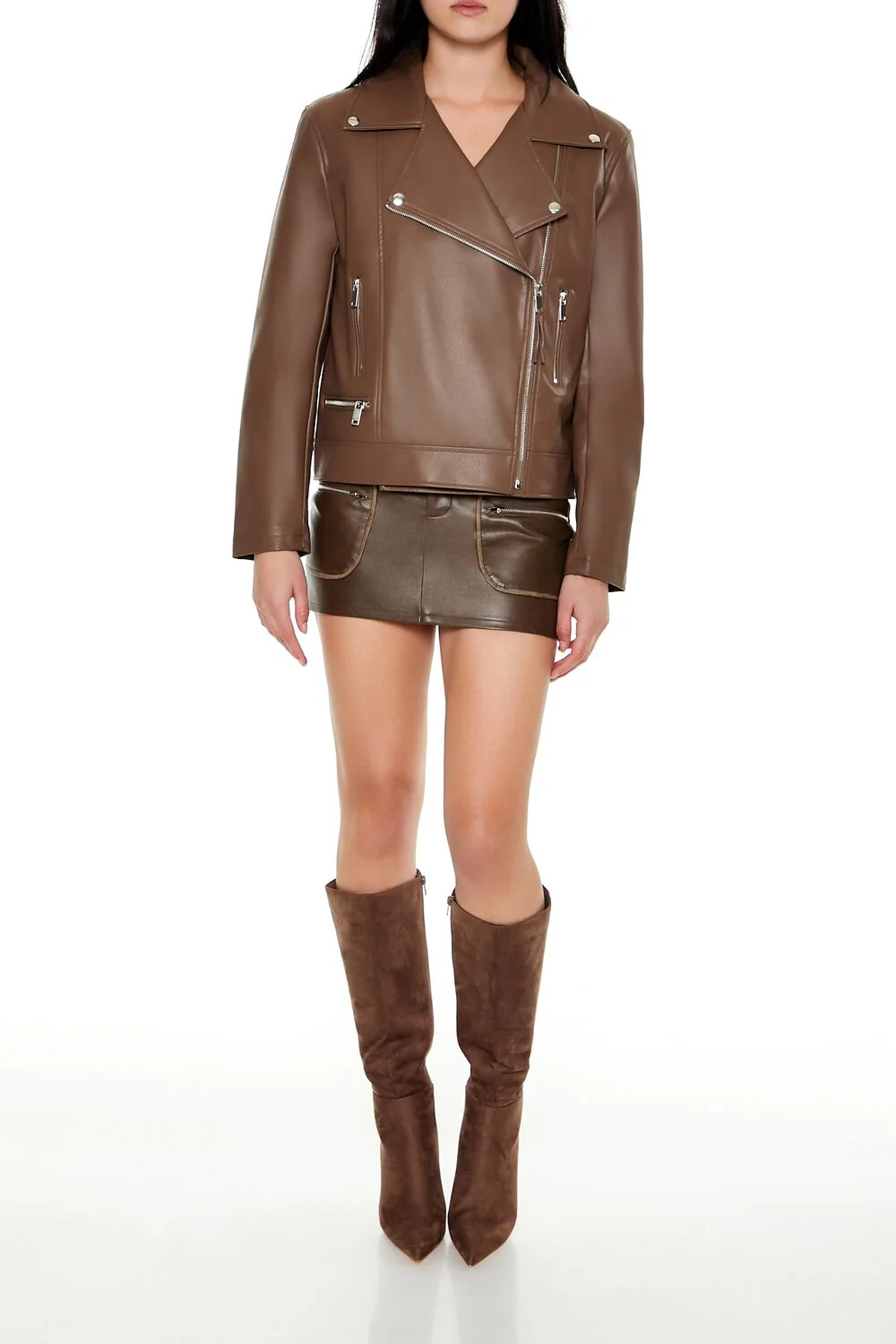 Faux Leather Zip-Up Moto Jacket - Image 2