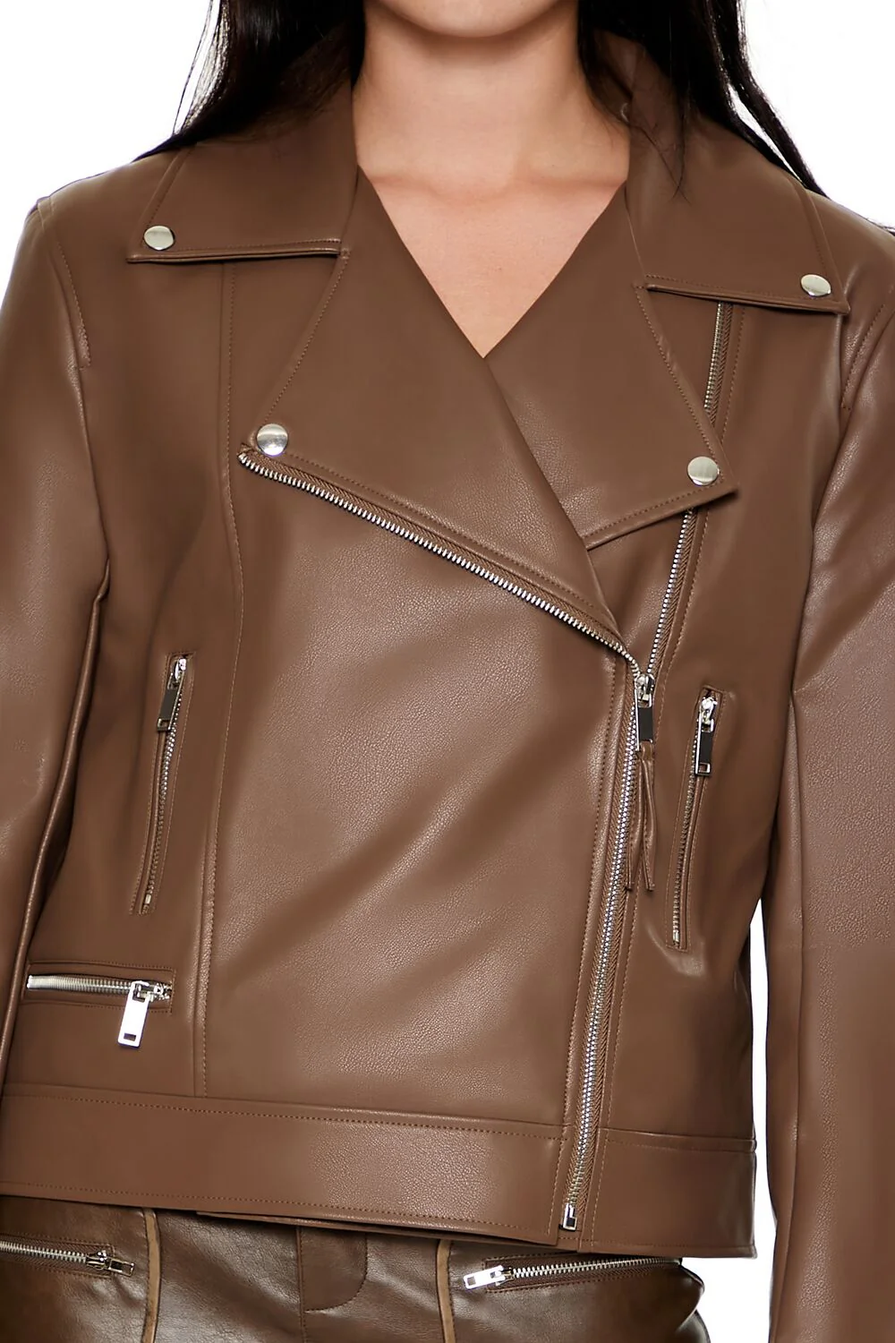 Faux Leather Zip-Up Moto Jacket - Image 3