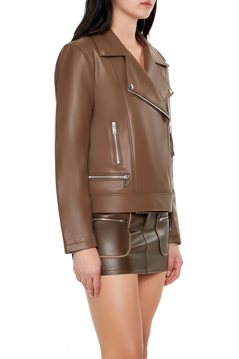 Faux Leather Zip-Up Moto Jacket - Image 4