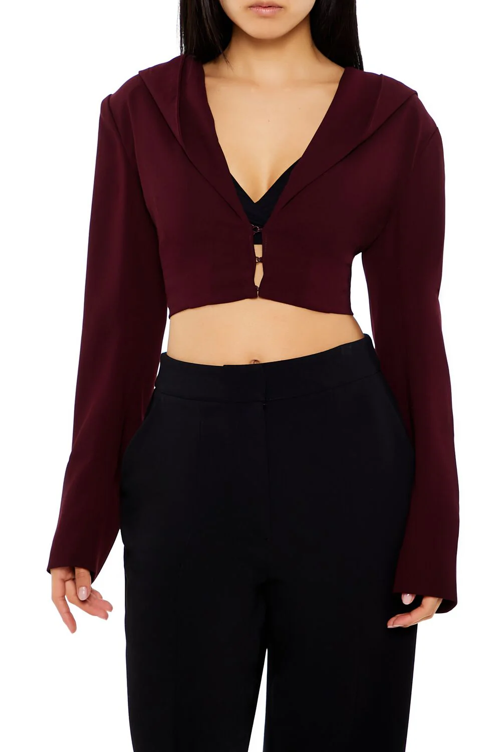 Plunging Hooded Cropped Blazer - Image 11
